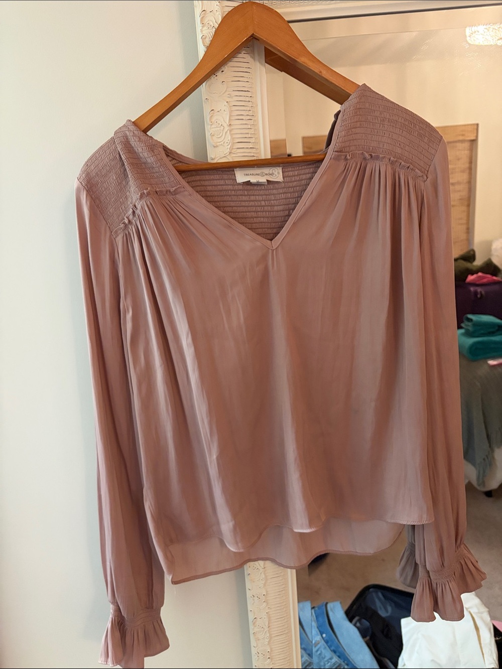 Treasure & Bond Dusty Rose V-Neck Long Sleeve Blouse